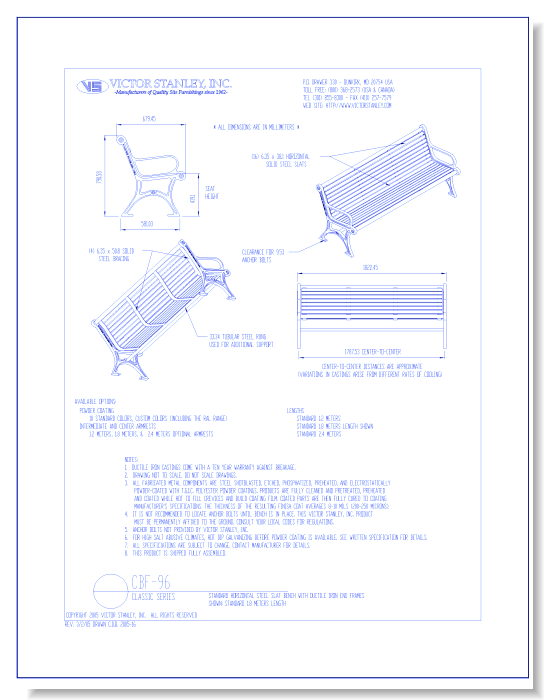 Model CBF-96: Classic Series Bench Horizontal Steel Slats