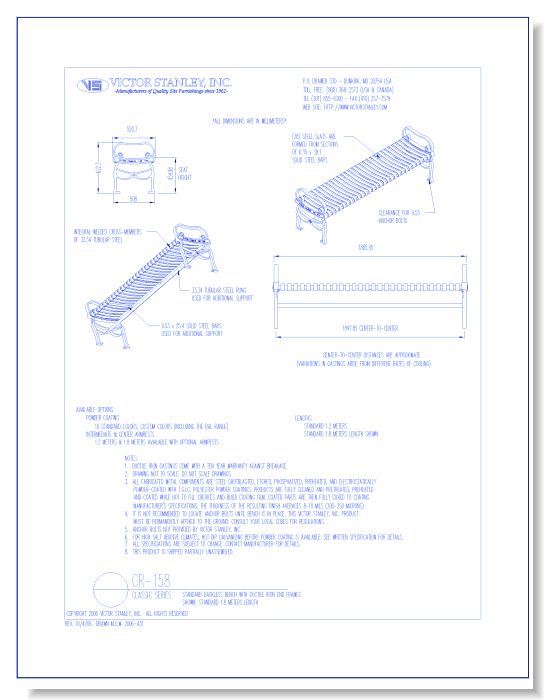 Model CR-158: Classic Backless Bench, Steel Scroll Seating