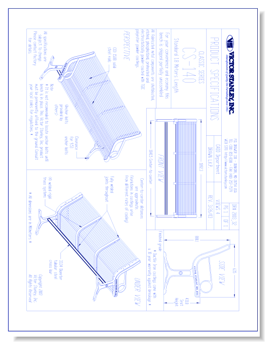 Model CS-140: Classic Bench, Horizontal Steel Rod Seating