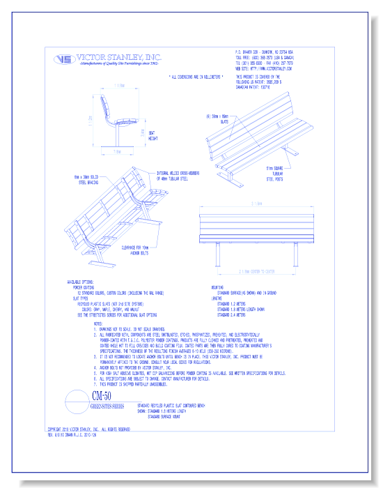 Model CM-50: GreenSites Bench, Recycled Plastic Slats