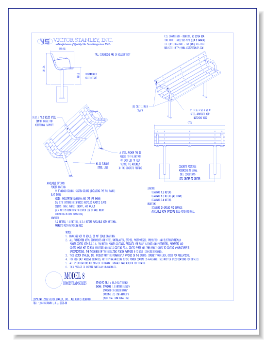 Model 8: Homestead Contoured Bench, Wood Slats or 2nd Site Systems® Reinforced Recycled Plastic