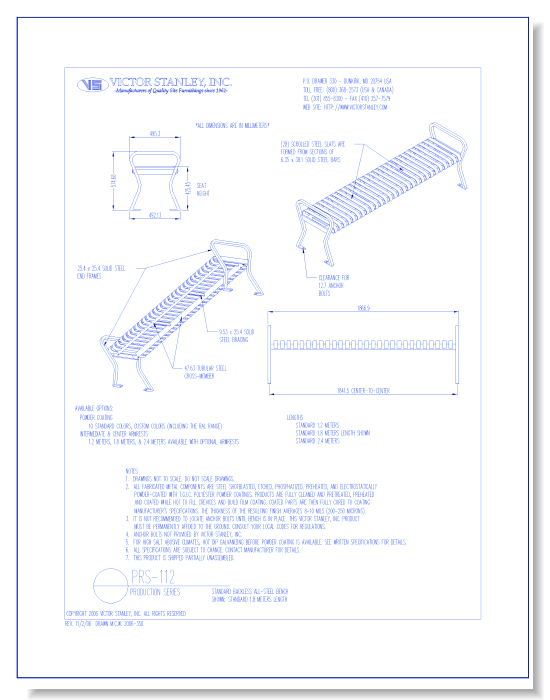 Model PRS-112: Production Backless Bench, Steel Scrolls