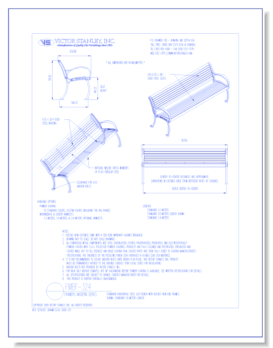 Model FMBF-324:Framers Modern™ Bench, Horizontal Steel Slats