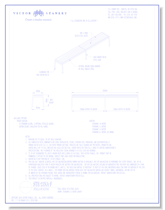 Model STE-23NA-F: Stell Backless Bench, Horizontal Steel Slats - 8ft