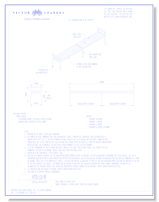 Model STE-23-W: Stell Backless Bench, Wood Slats, Center Leg without Armrest