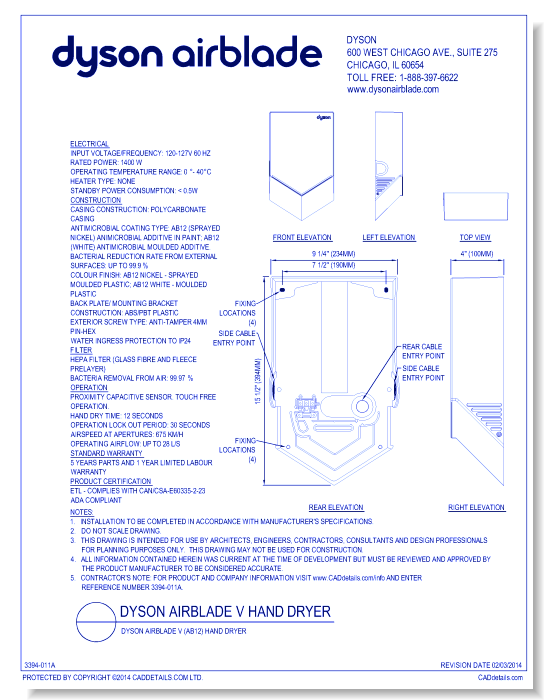 Dyson Airblade V (AB12) hand dryer - Sheet 2 of 2