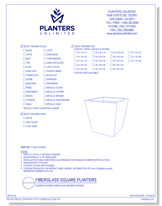Modern Tapered Fiberglass Square Planters