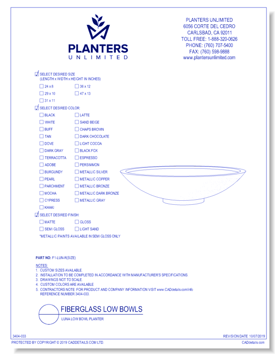 Luna Fiberglass Low Bowl Planter