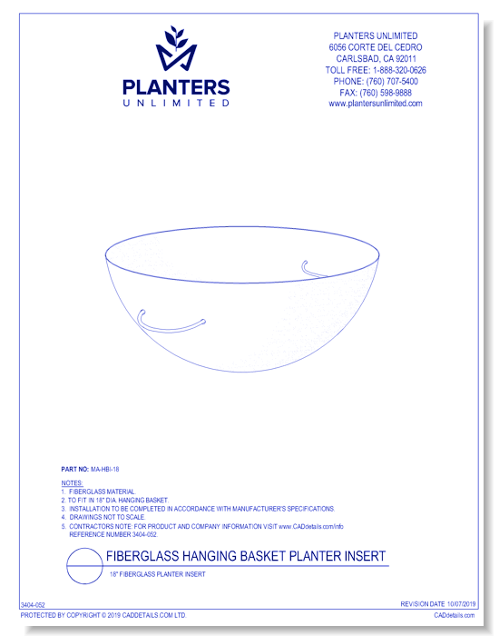 18 Inch Fiberglass Hanging Basket Planter Insert