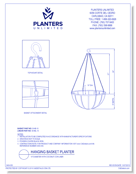 18 Inch Hanging Basket Planter