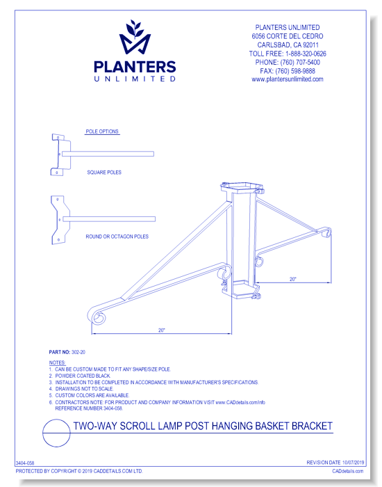 Two-Way Scroll Lamp Post Hanging Basket Bracket