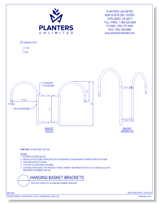 Two-Way Hook Style Hanging Basket Bracket