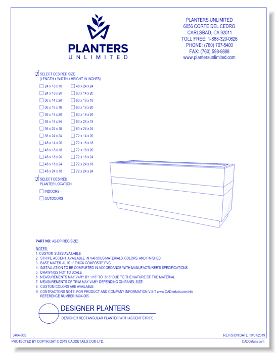 Designer Rectangular Planter With Accent Stripe