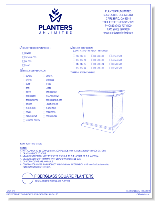Sienna Square Fiberglass Planter