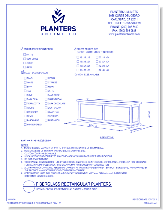 Keswick Fiberglass Rectangular Planter – Double Panel