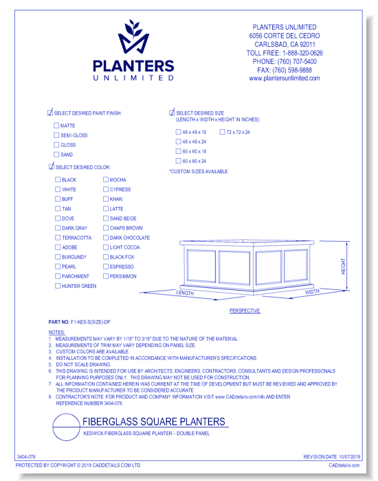Keswick Fiberglass Square Planter – Double Panel