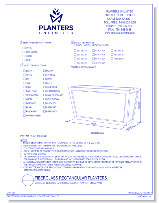 Ashville Fiberglass Tapered Rectangular Planter – Single Panel