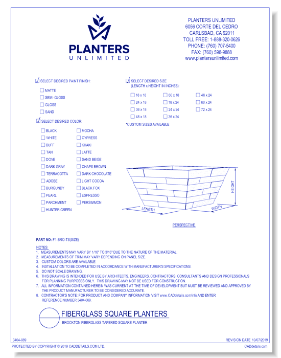Brockton Fiberglass Tapered Square Planter