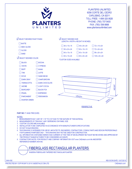 Madera Fiberglass Tapered Rectangular Planter