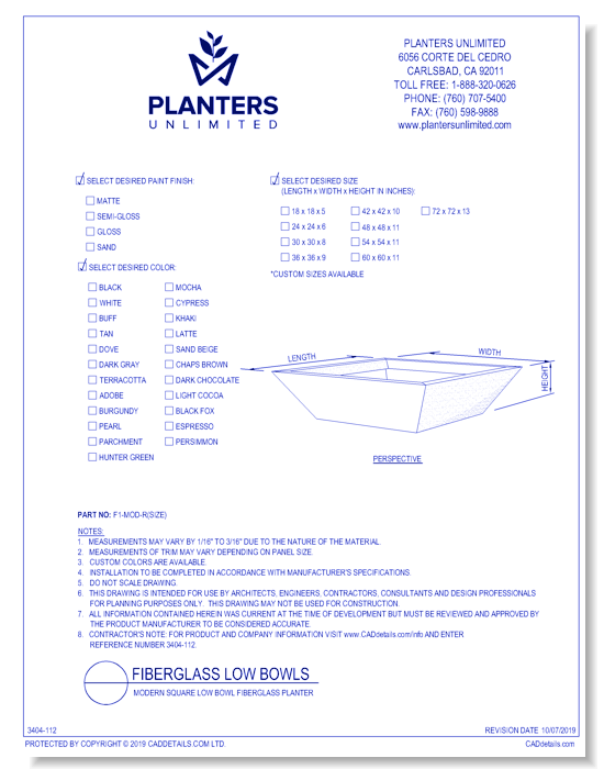 Modern Square Low Bowl Fiberglass Planter