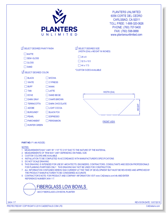 Akio Fiberglass Low Bowl Planter