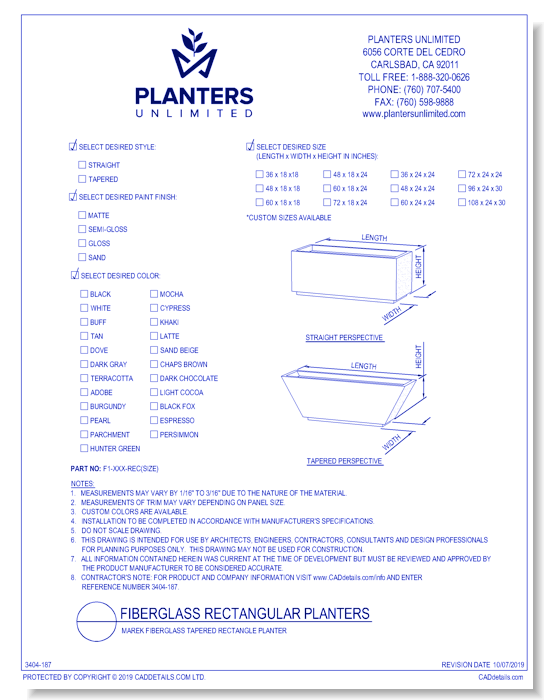Marek Fiberglass Tapered Rectangle Planter