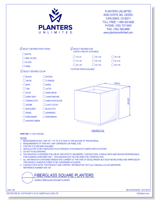 Marek Fiberglass Square Planter