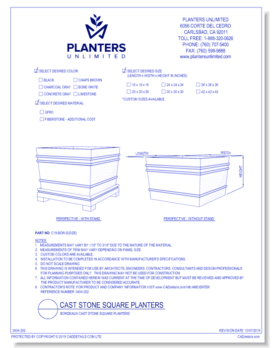 Bordeaux Cast Stone Square Planters