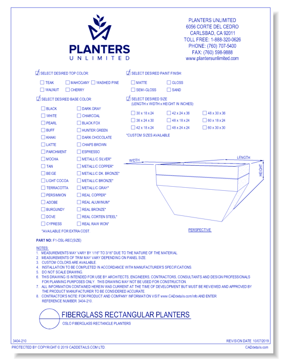 Oslo Fiberglass Rectangle Planters
