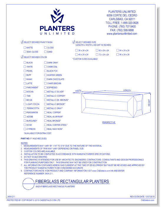 Kaza Fiberglass Rectangle Planters