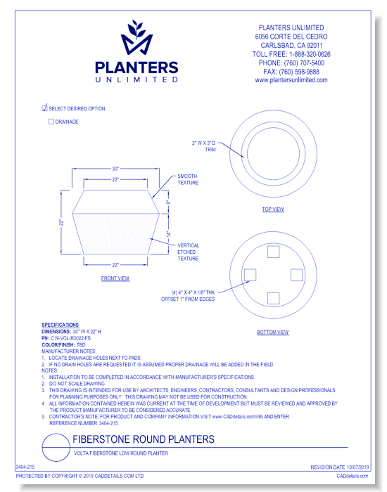 Volta Fiberstone Low Round Planter