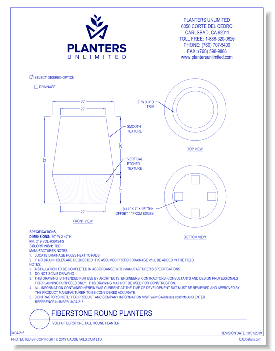 Volta Fiberstone Tall Round Planter
