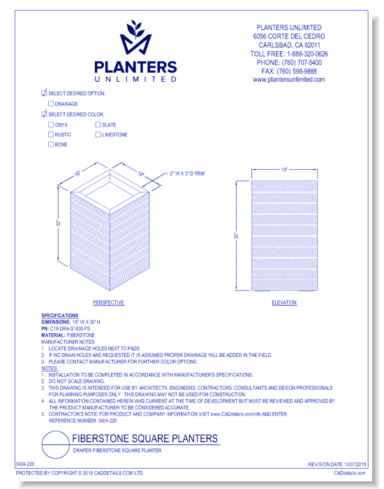 Draper Fiberstone Square Planter