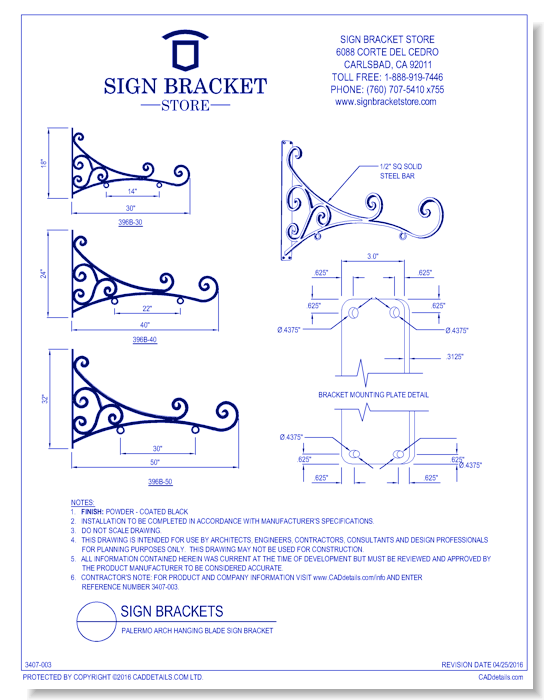 Palermo Arch Hanging Blade Sign Bracket
