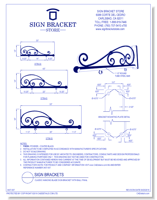 Classic Hanging Blade Sign Bracket With Ball Finial