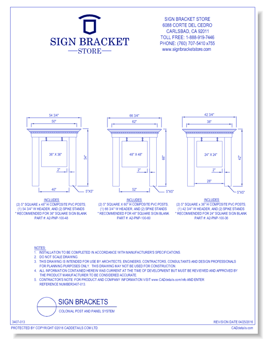 Colonial Post And Panel System - Sign Bracket Store - CADdetails