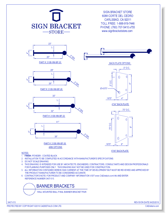 Wall Mount Ball Finial Banner Bracket Pair