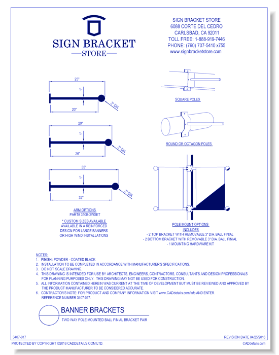 Two-Way Pole Mount Ball Finial Banner Bracket Pair
