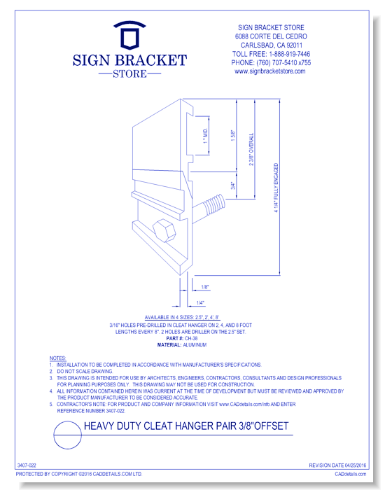 Heavy Duty Cleat Hanger Pair 3/8” Offset