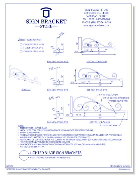 Classic Lighted Sign Bracket With Ball Finial
