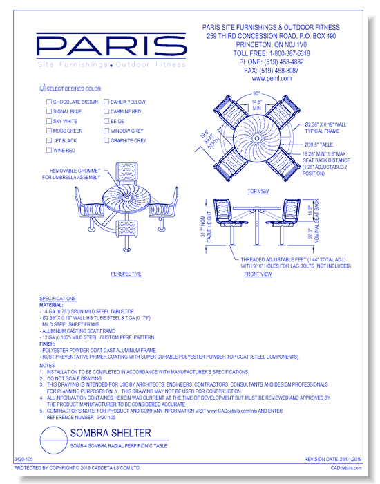 SOMB-4 Sombra Radial Perf Picnic Table