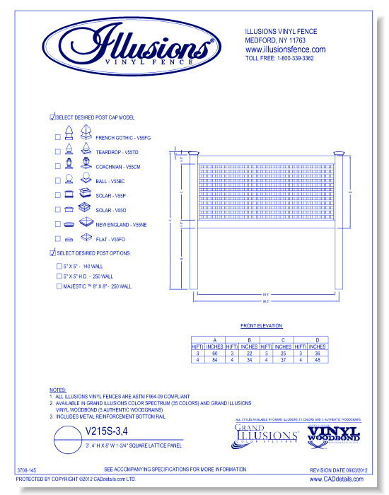 1-3/4" Square Lattice Panel 3', 4' H X 8' W ( V215S )