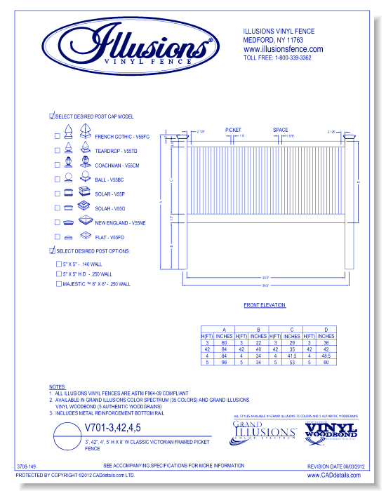 Classic Victorian Framed Picket Fence 3', 42', 4', 5' H X 8' W ( V701 )