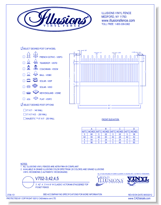 Classic Victorian Staggered Top Picket Fence 3', 42", 4', 5' H X 8' W ( V702 )