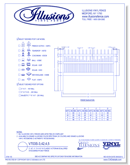 Classic Victorian Scalloped Staggered Picket Fence 3', 42", 4', 5' H X 8' W ( V703S )
