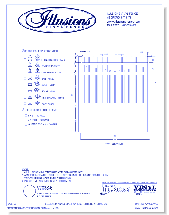 Classic Victorian Scalloped Staggered Picket Fence 6' H X 8' W ( V703S )