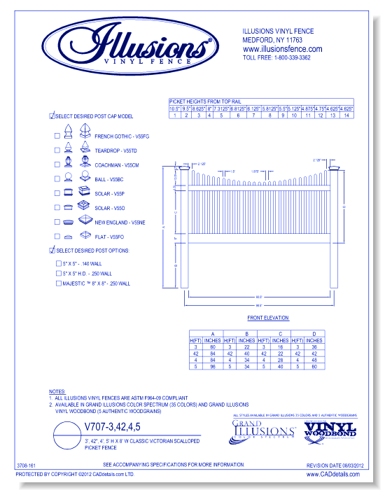 Classic Victorian Scalloped Picket Fence 3', 42", 4', 5' H X 8' W ( V707 )