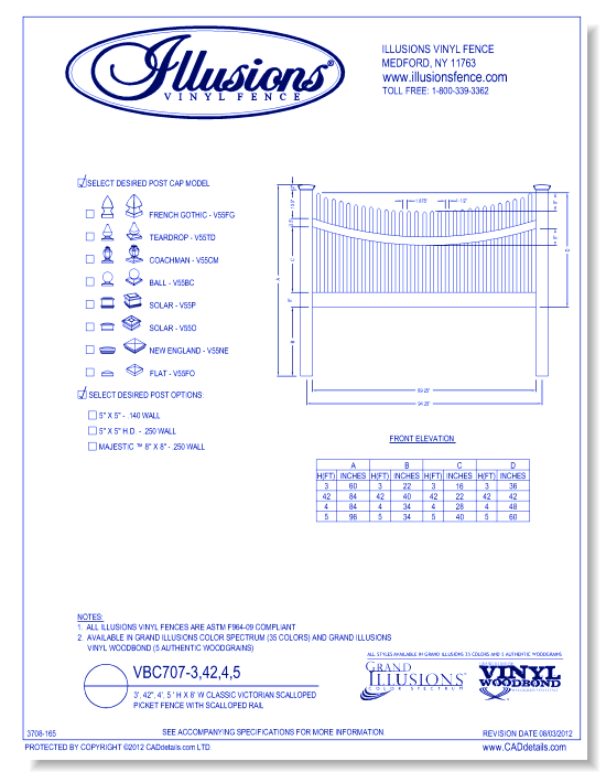 Classic Victorian Scalloped Picket Fence with Scalloped Rails 3', 42", 4', 5' H X 8' W ( VBC707 )
