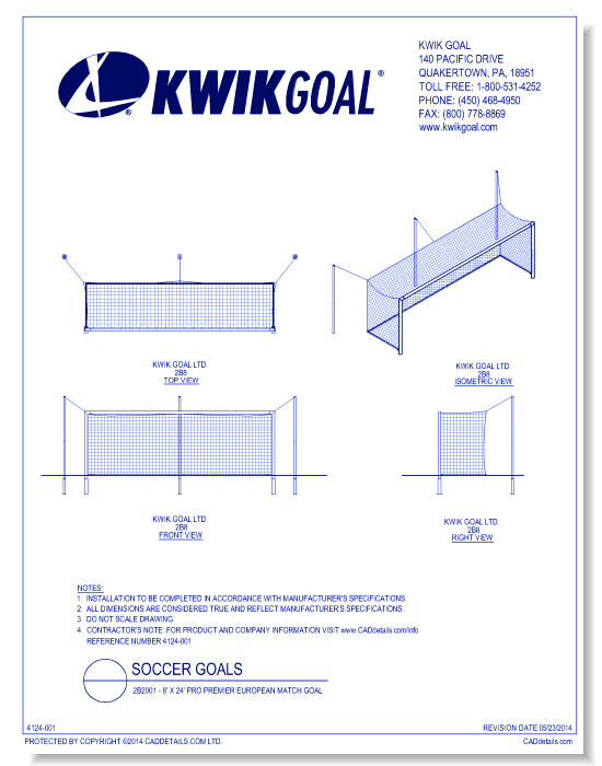 2B8 - 8' X 24' Pro Premier World Competition Goal with Net Frame