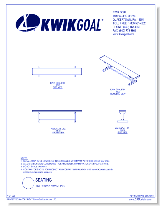 9B23 - 6' Bench without Back